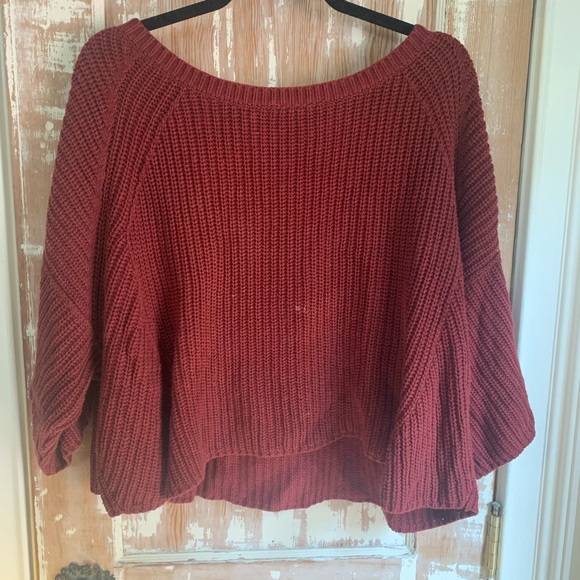Red Brown knit boxy Free People sweater - Picture 2 of 4